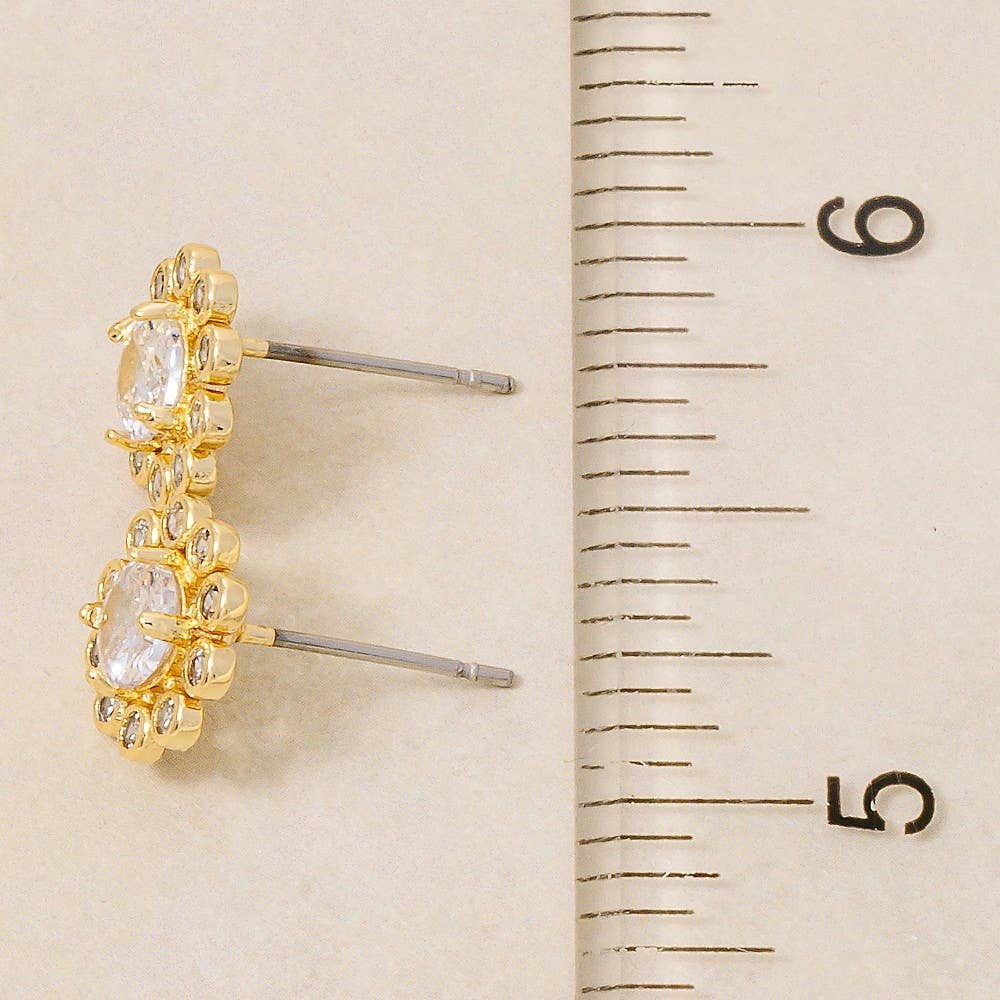 Gold Dipped Halo Cz Set Stud Earrings