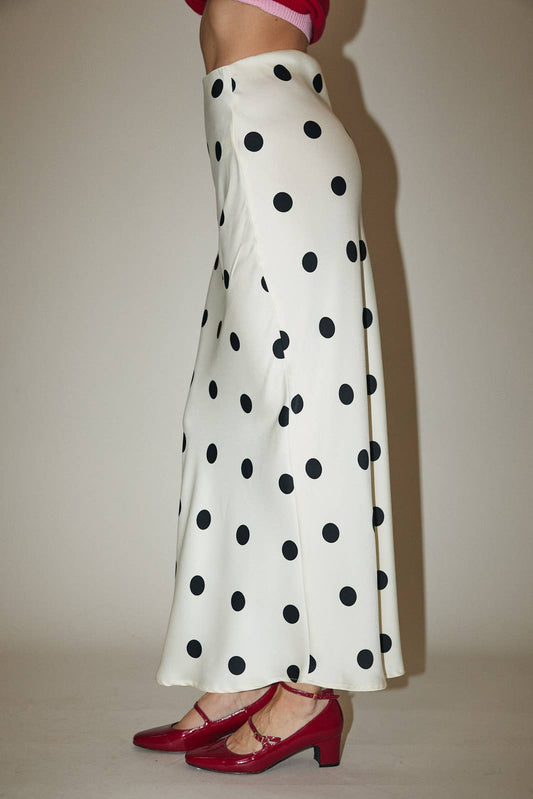 Polka Dot Satin Midi Skirt