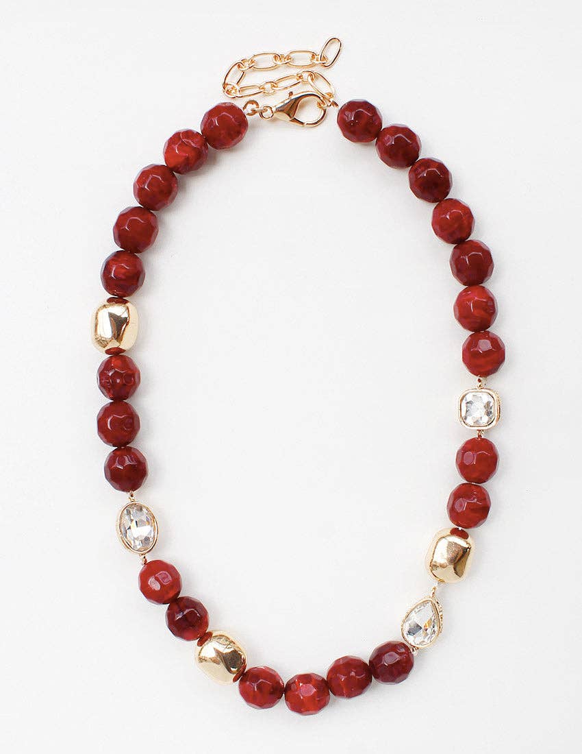 Maroon Natural Stone Beaded Necklace