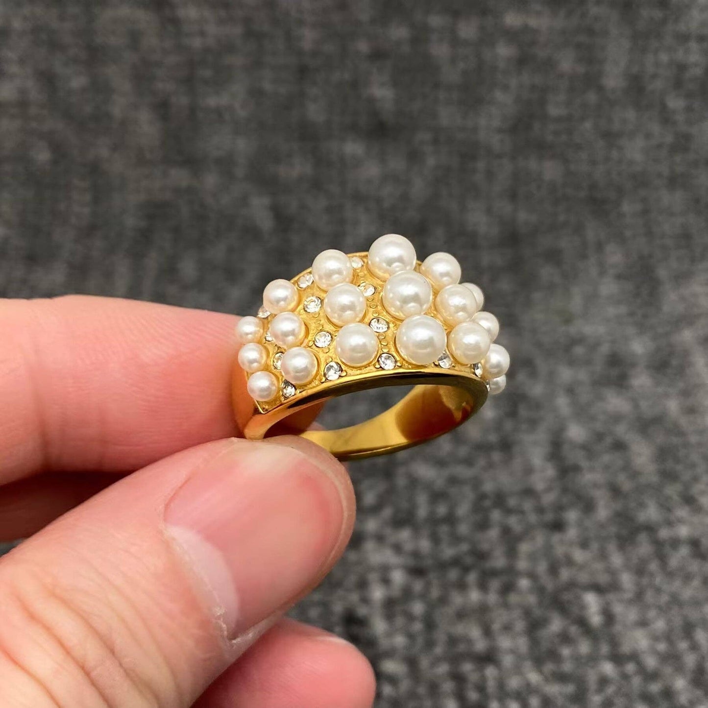 Pearls & CZ 18K Gold Plated Ring