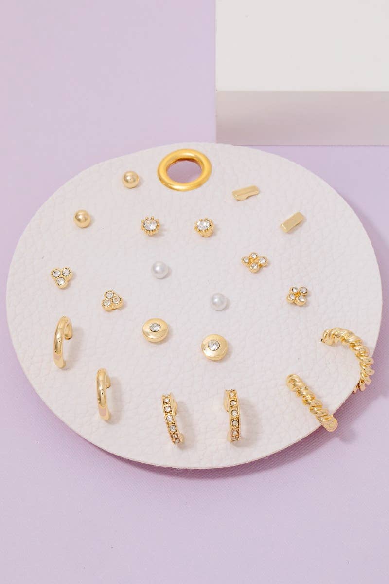 Pearl And Gem Studs Assorted Stud And Hoop Earrings Set
