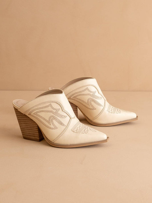 The Kiara Off White Western Heeled Mule