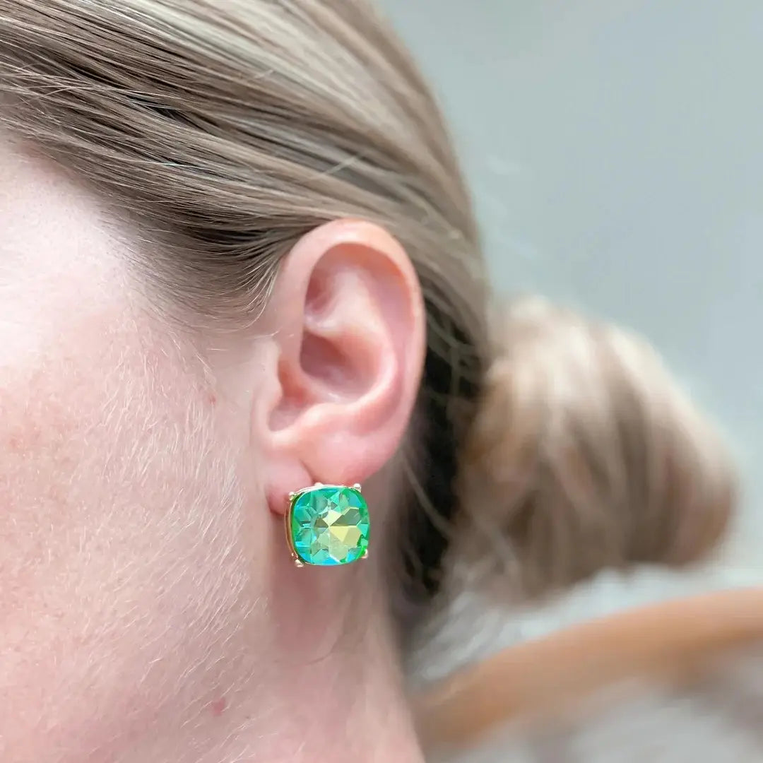 Iridescent Green Glass Crystal Studs