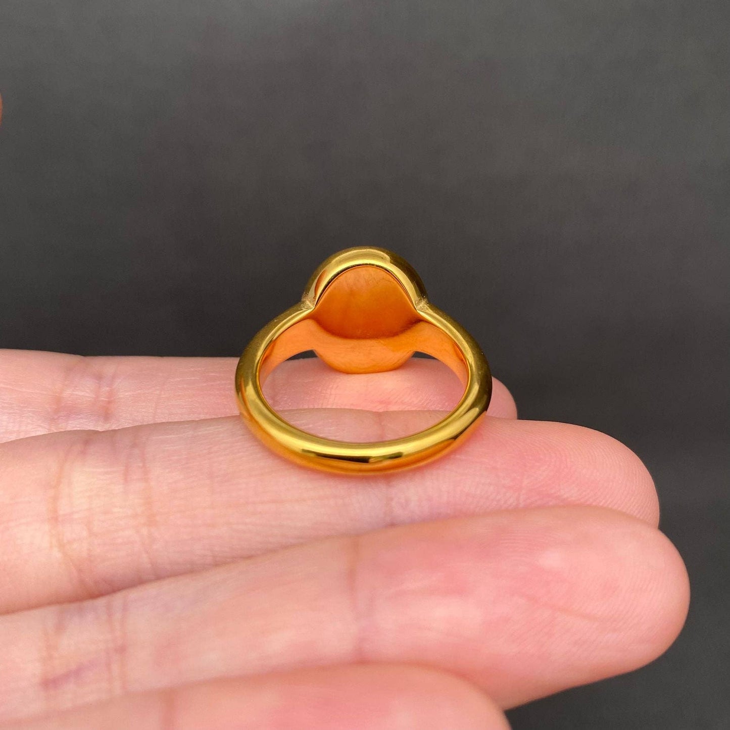 Zircon Inlaid 18K Gold Plated Stainless Steel Oval Ring