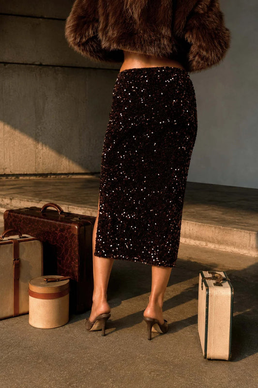 Chocolate Sequin Midi Skirt