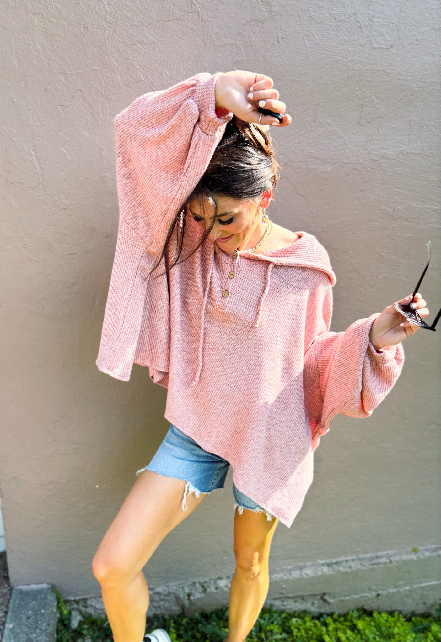 Oversized Waffle Knit Tunic Sweater