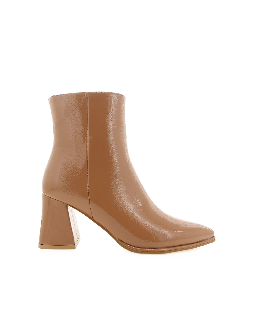 a brown boot with a block heel