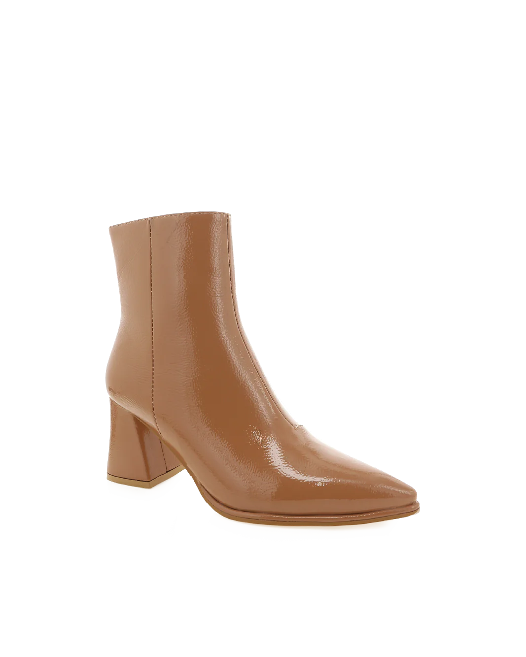 a tan boot with a block heel