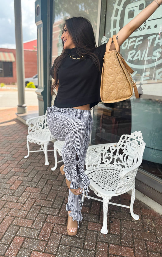 Gingham Ruffle Hem Pants