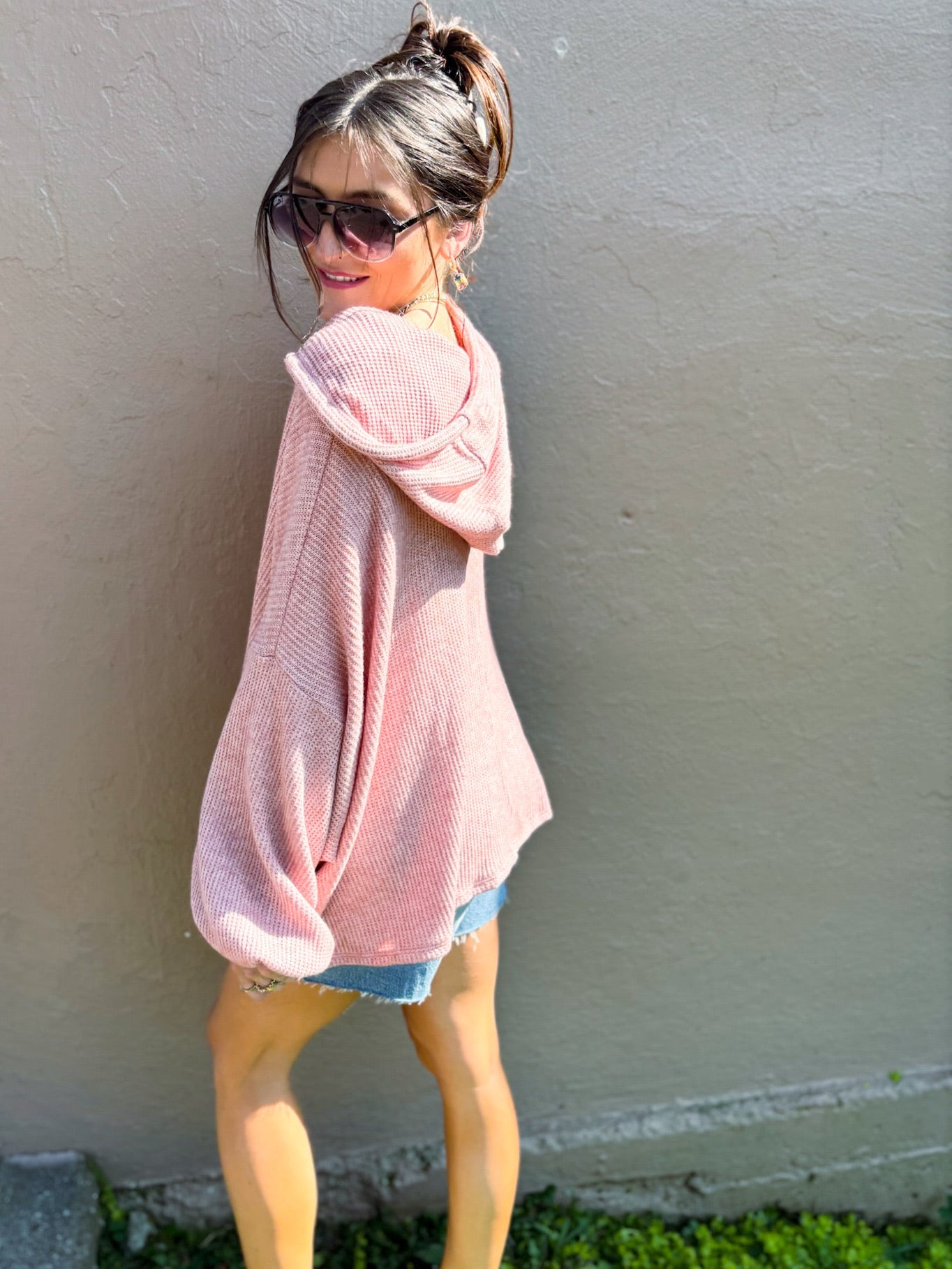 Oversized Waffle Knit Tunic Sweater