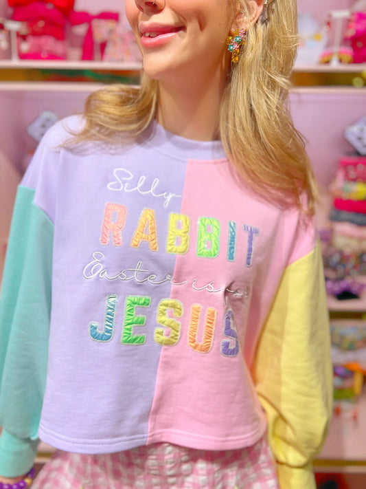 Easter is for Jesus Cropped Color Block Sweatshirt