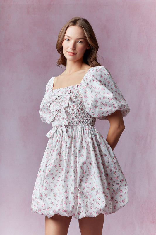 Ditsy Rose Poplin Bubble Hem Mini Dress