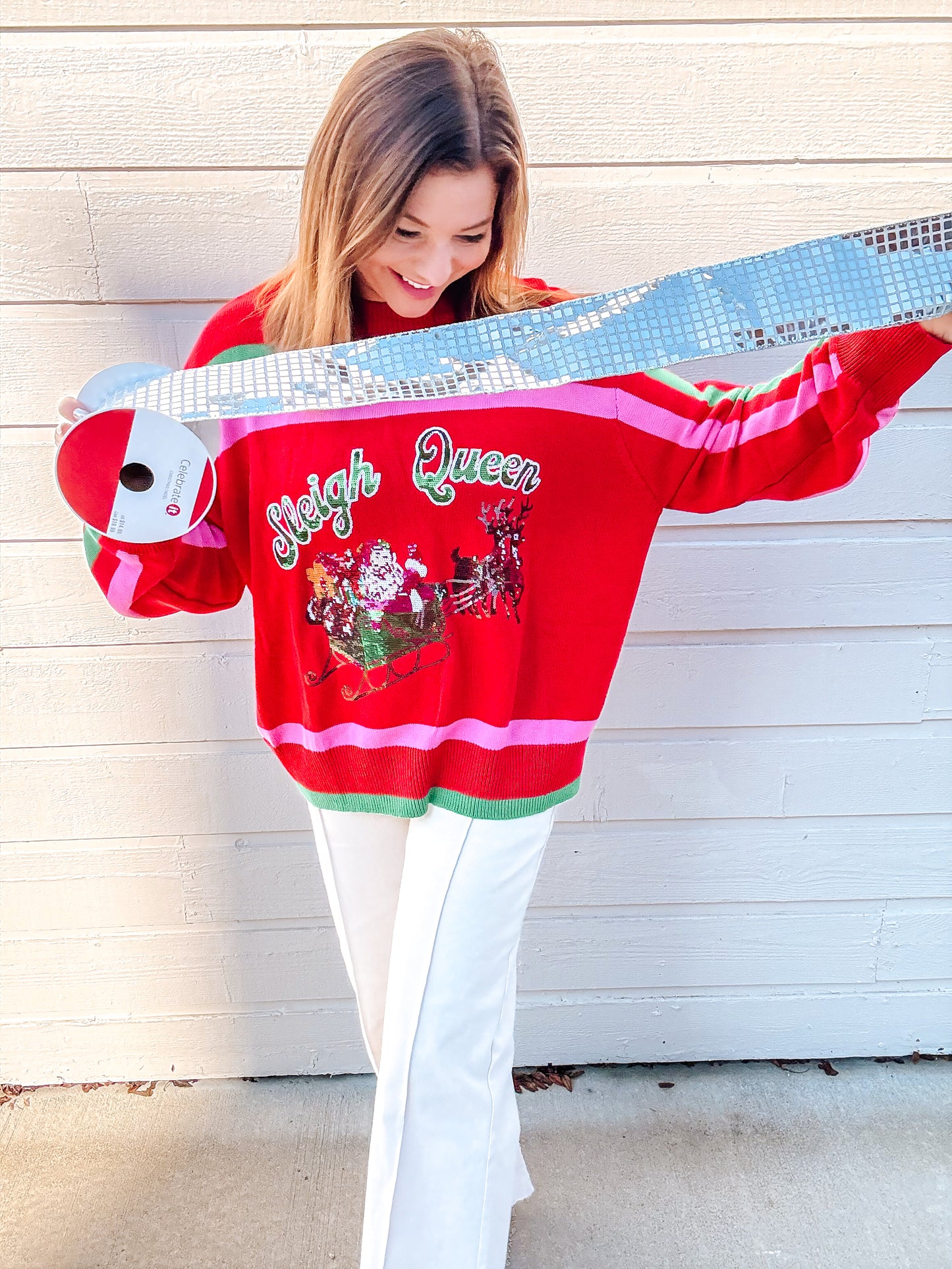 Queen of Sparkles Sleigh Queen Stripe Sweater