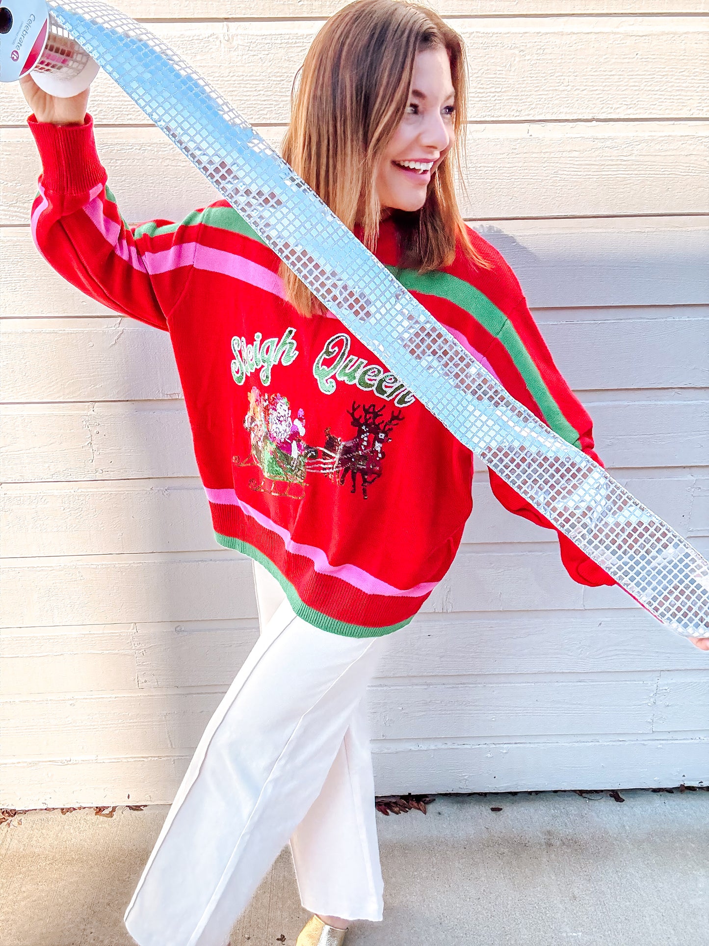 Queen of Sparkles Sleigh Queen Stripe Sweater