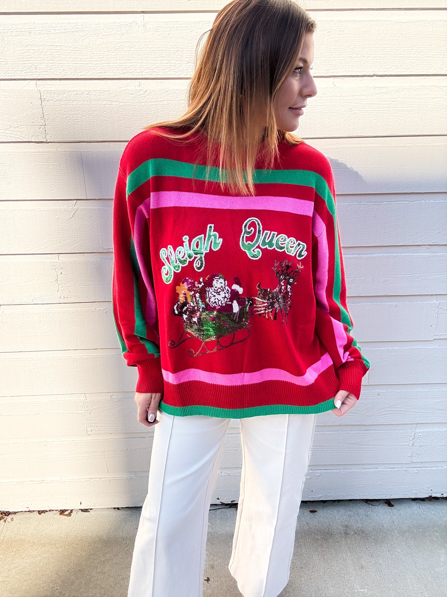 Queen of Sparkles Sleigh Queen Stripe Sweater