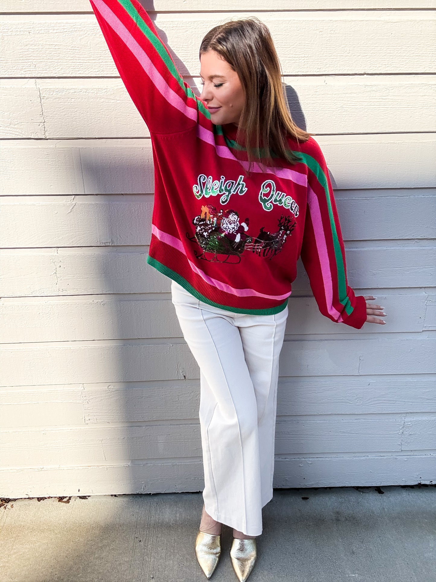 Queen of Sparkles Sleigh Queen Stripe Sweater