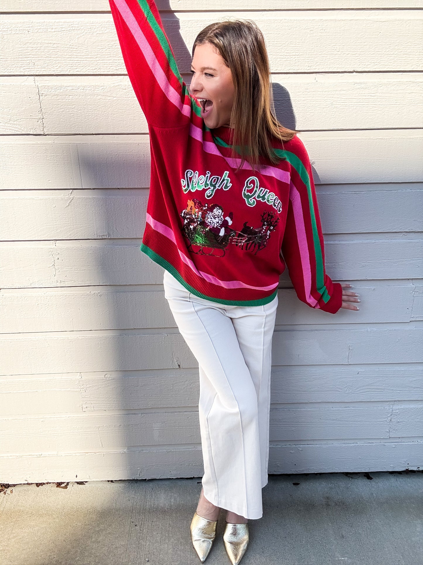 Queen of Sparkles Sleigh Queen Stripe Sweater