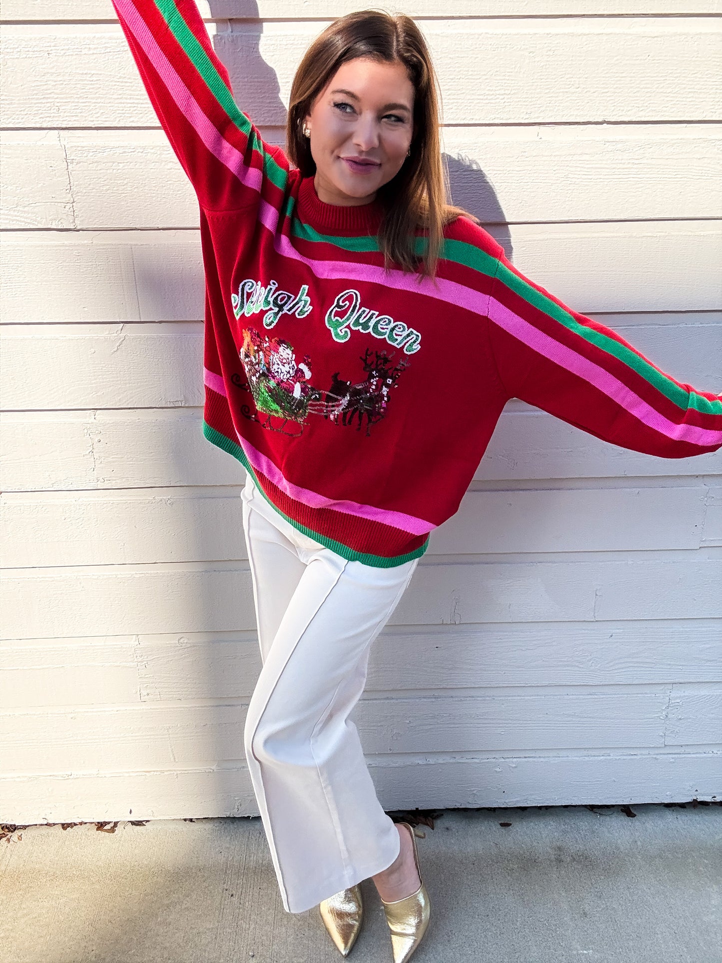 Queen of Sparkles Sleigh Queen Stripe Sweater