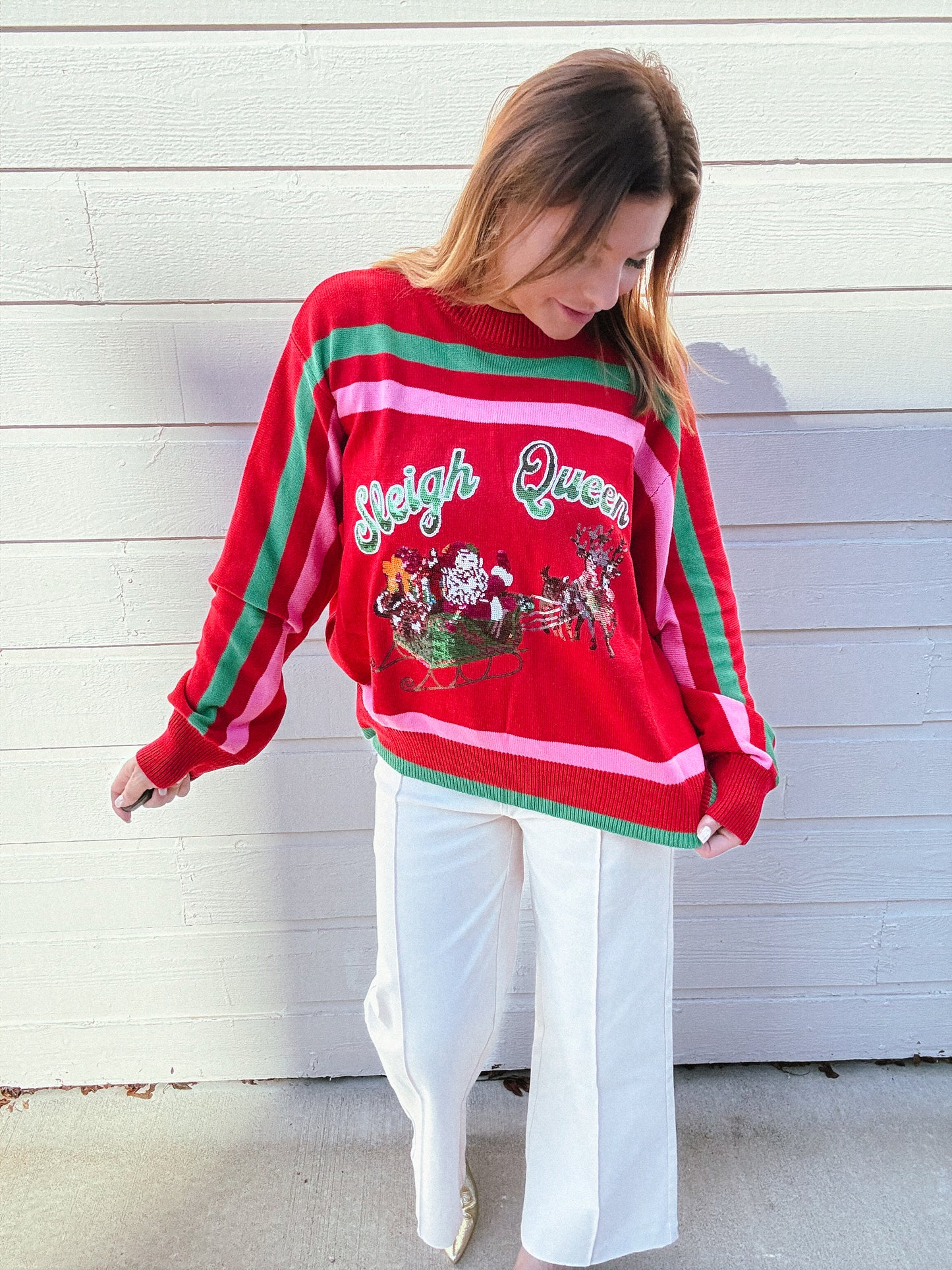 Queen of Sparkles Sleigh Queen Stripe Sweater