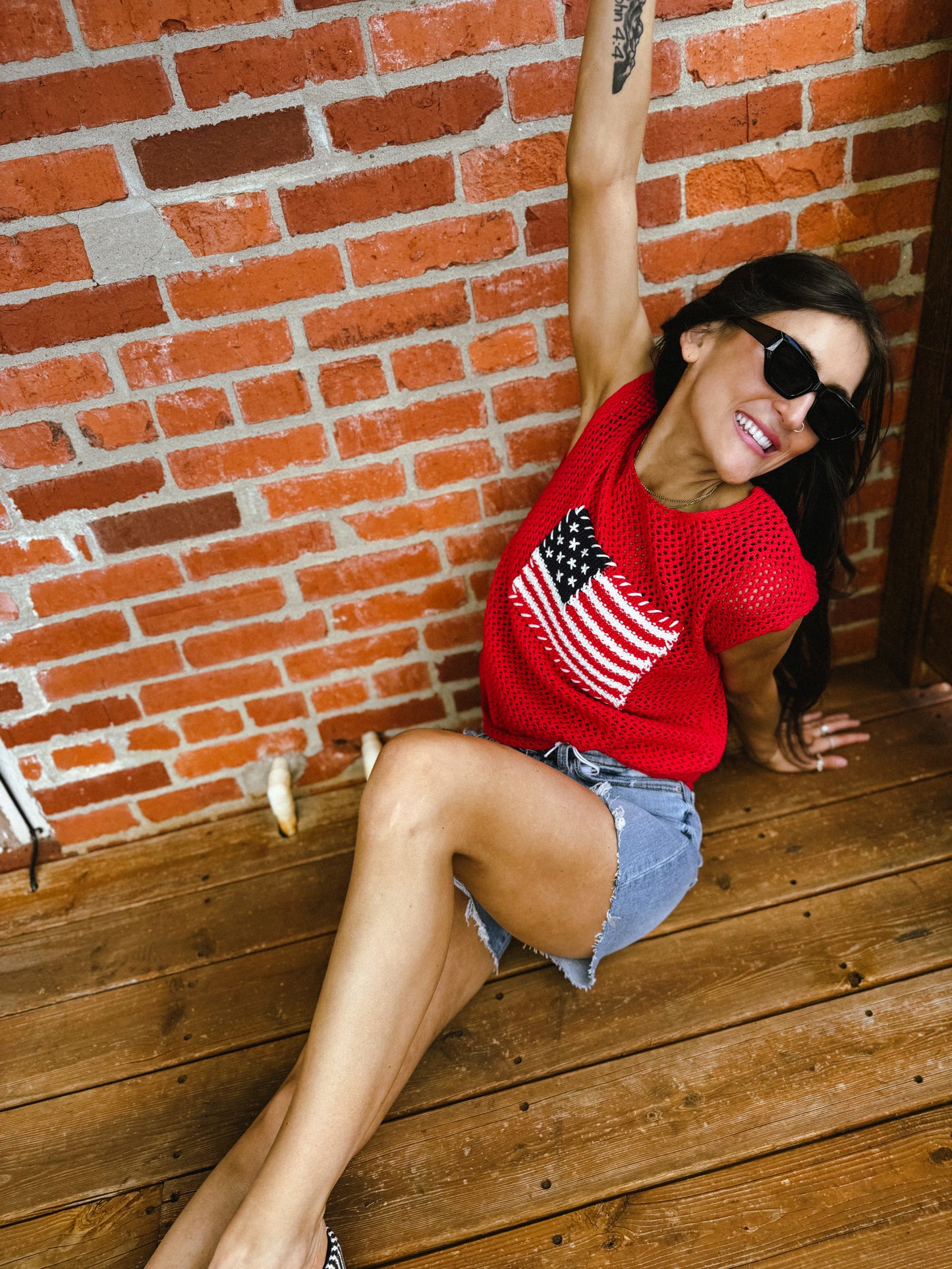 American Flag Crochet Knit Sweater Top