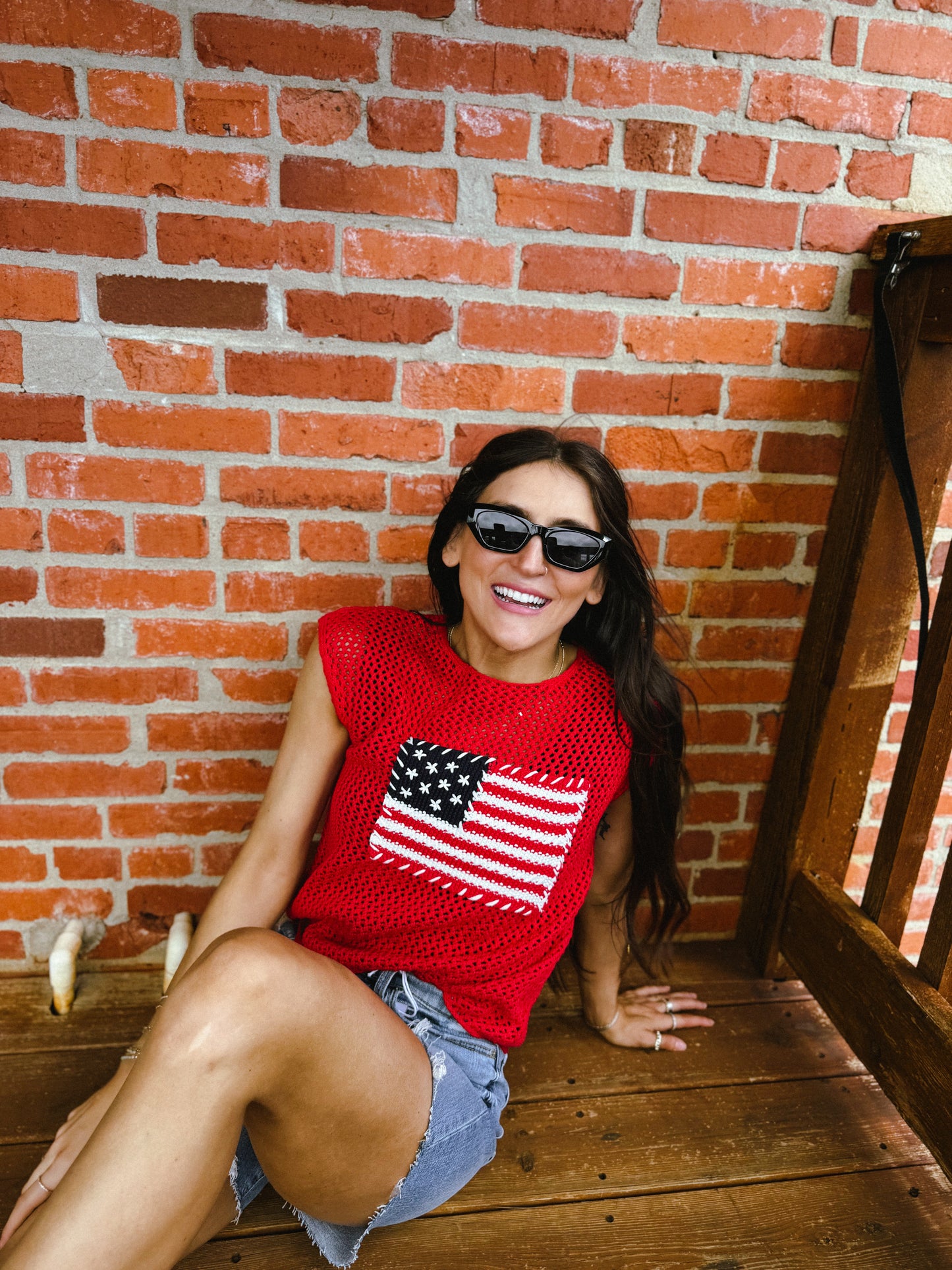 American Flag Crochet Knit Sweater Top