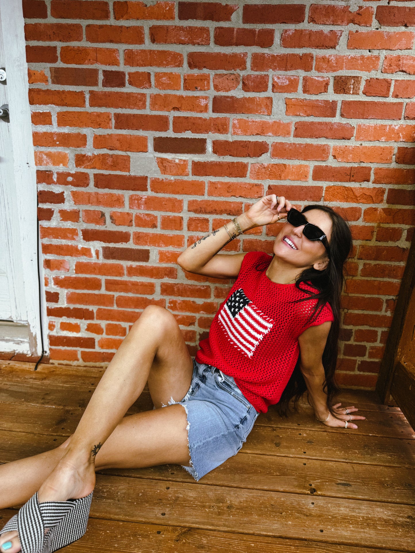 American Flag Crochet Knit Sweater Top