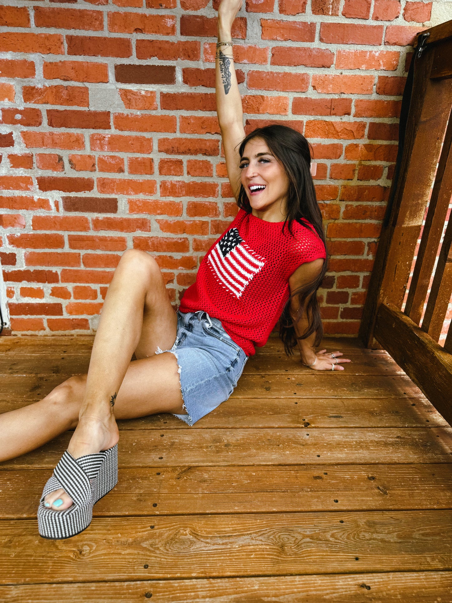 American Flag Crochet Knit Sweater Top