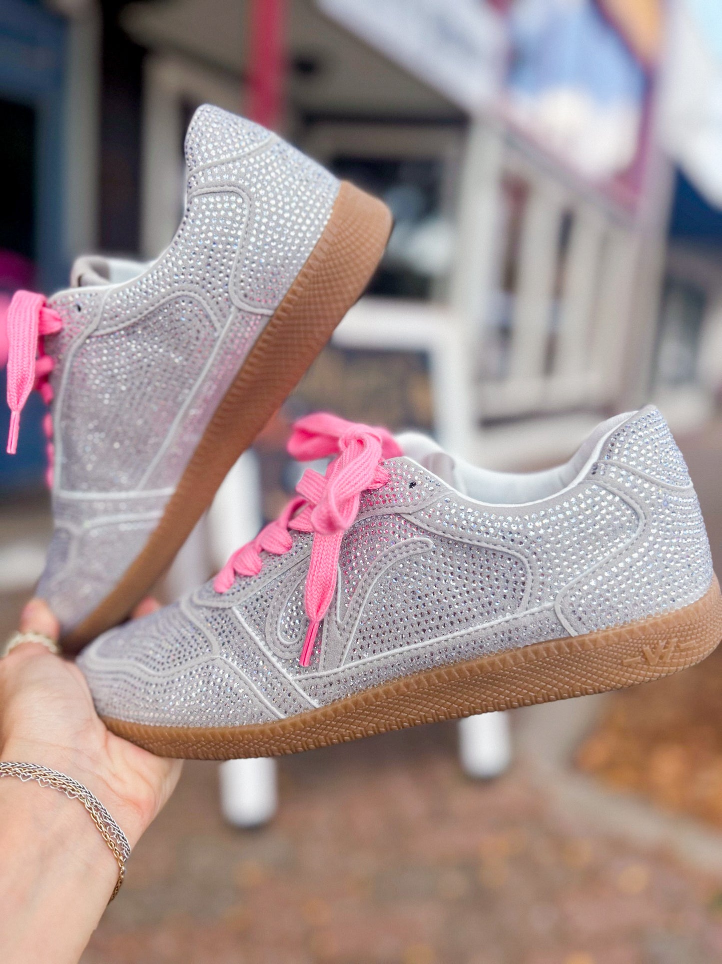 Whiz Silver Rhinestone Pink Laced Sneaker