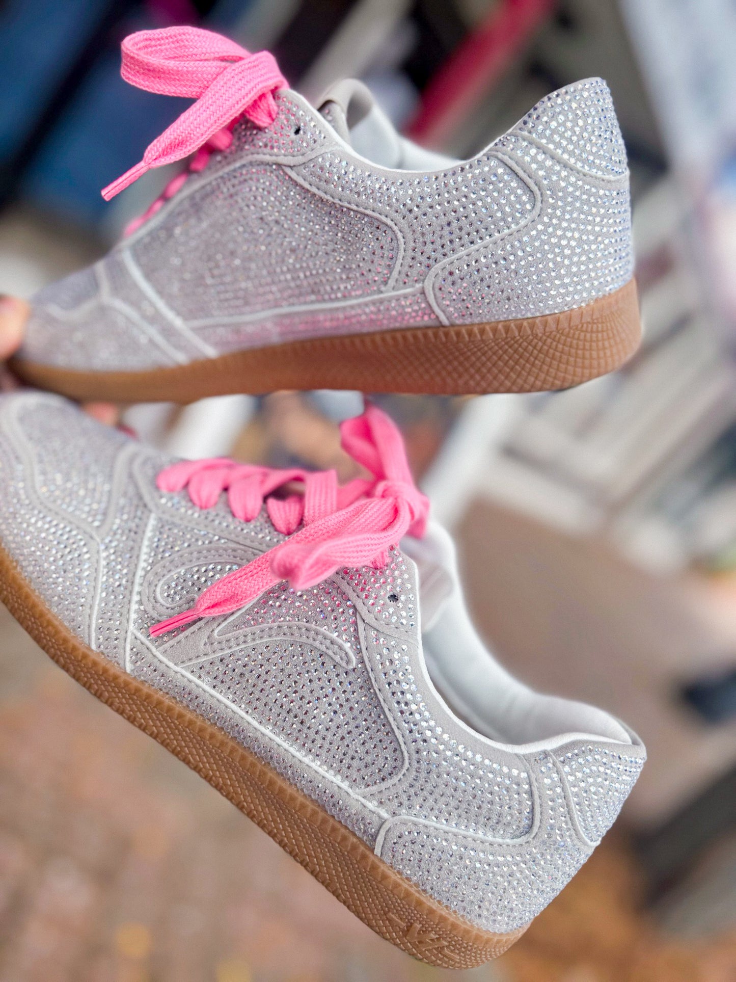 Whiz Silver Rhinestone Pink Laced Sneaker