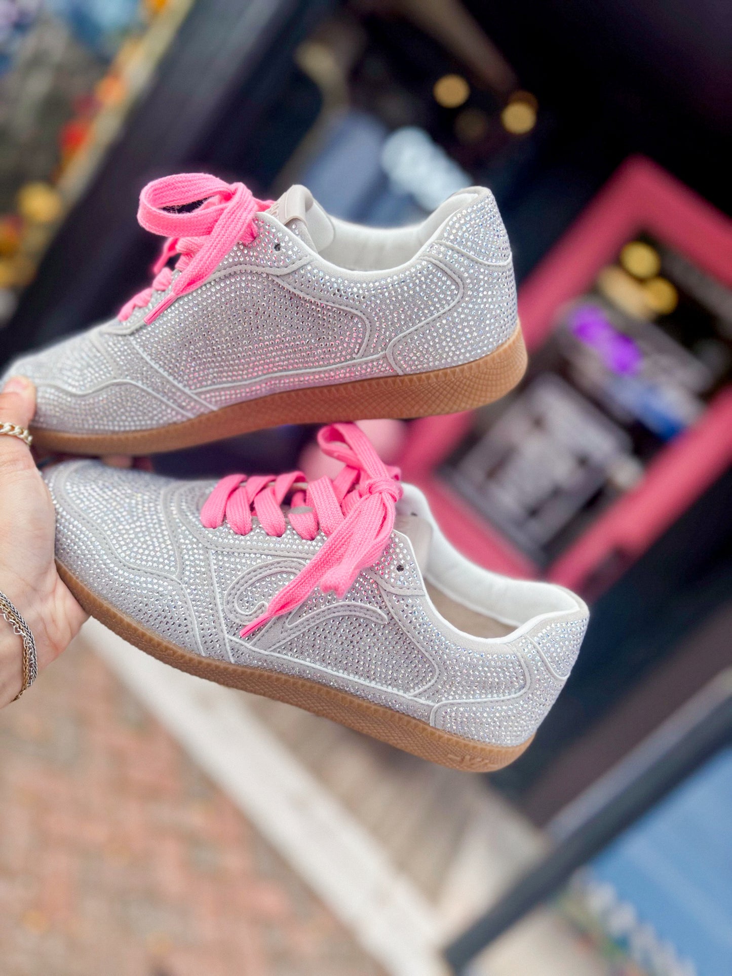 Whiz Silver Rhinestone Pink Laced Sneaker
