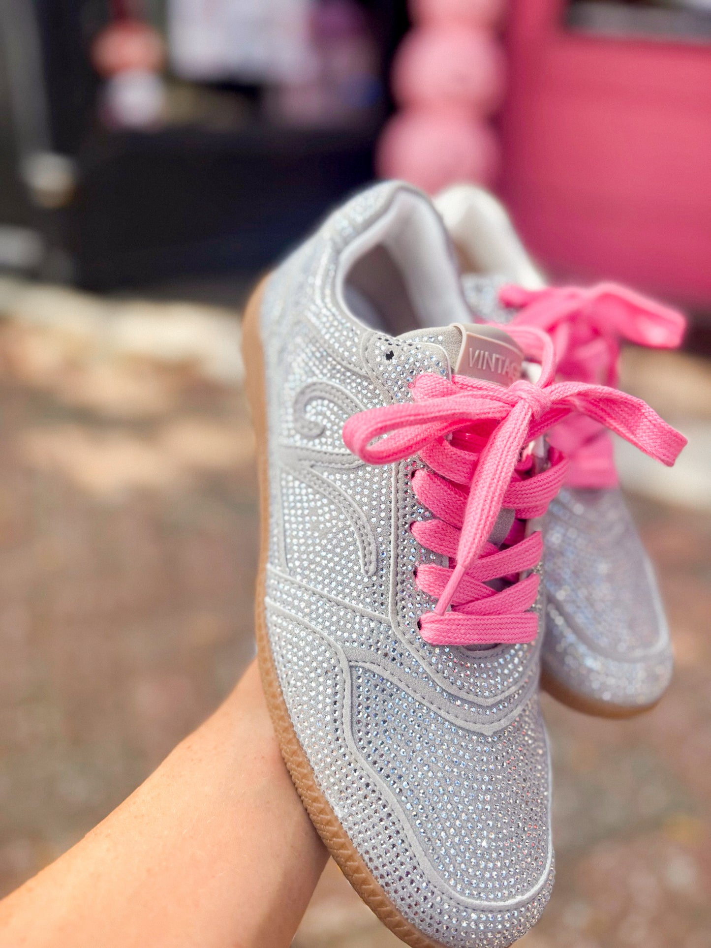 Whiz Silver Rhinestone Pink Laced Sneaker