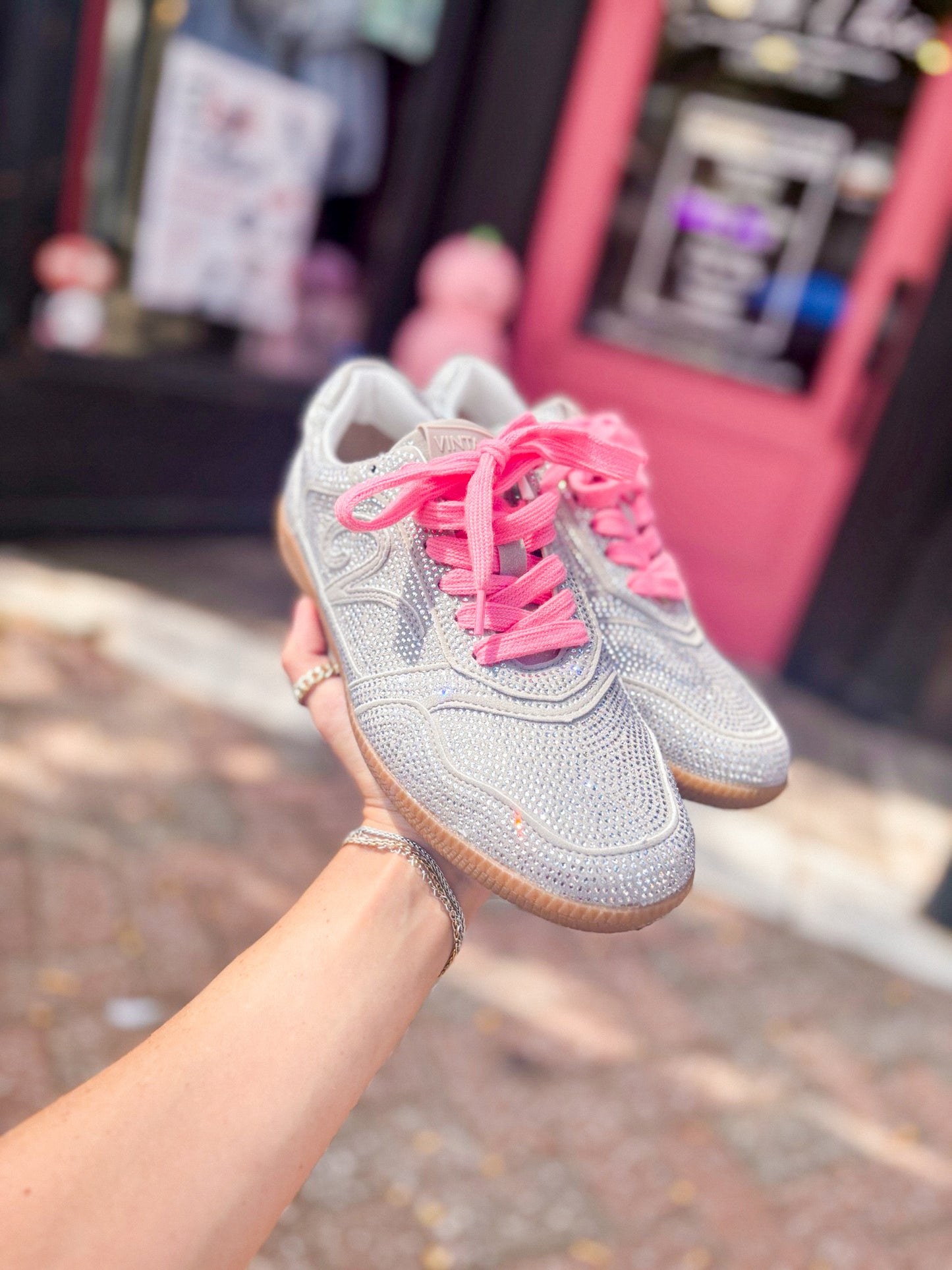 Whiz Silver Rhinestone Pink Laced Sneaker
