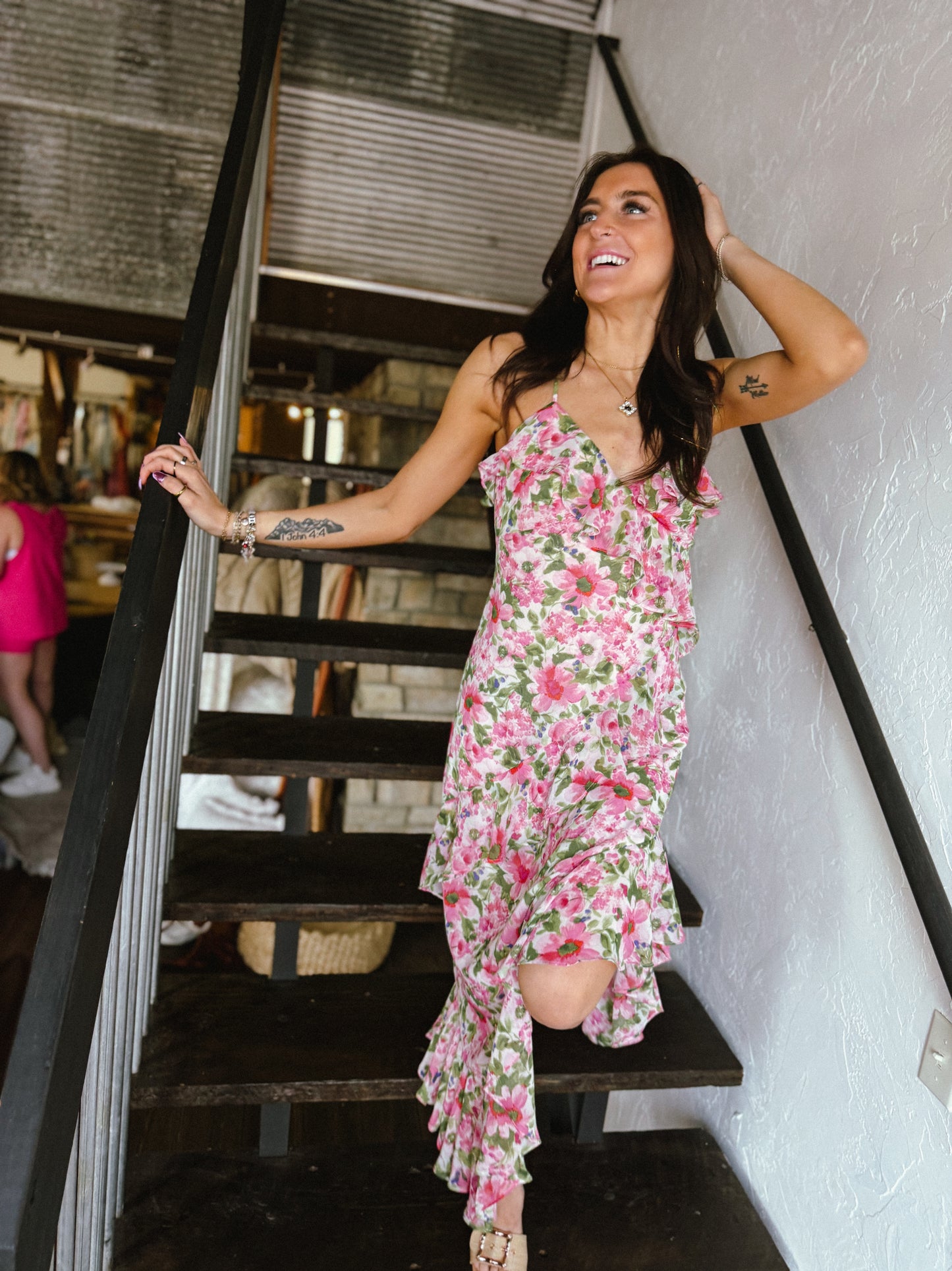 Send Love Diagonal Ruffled Midi Dress