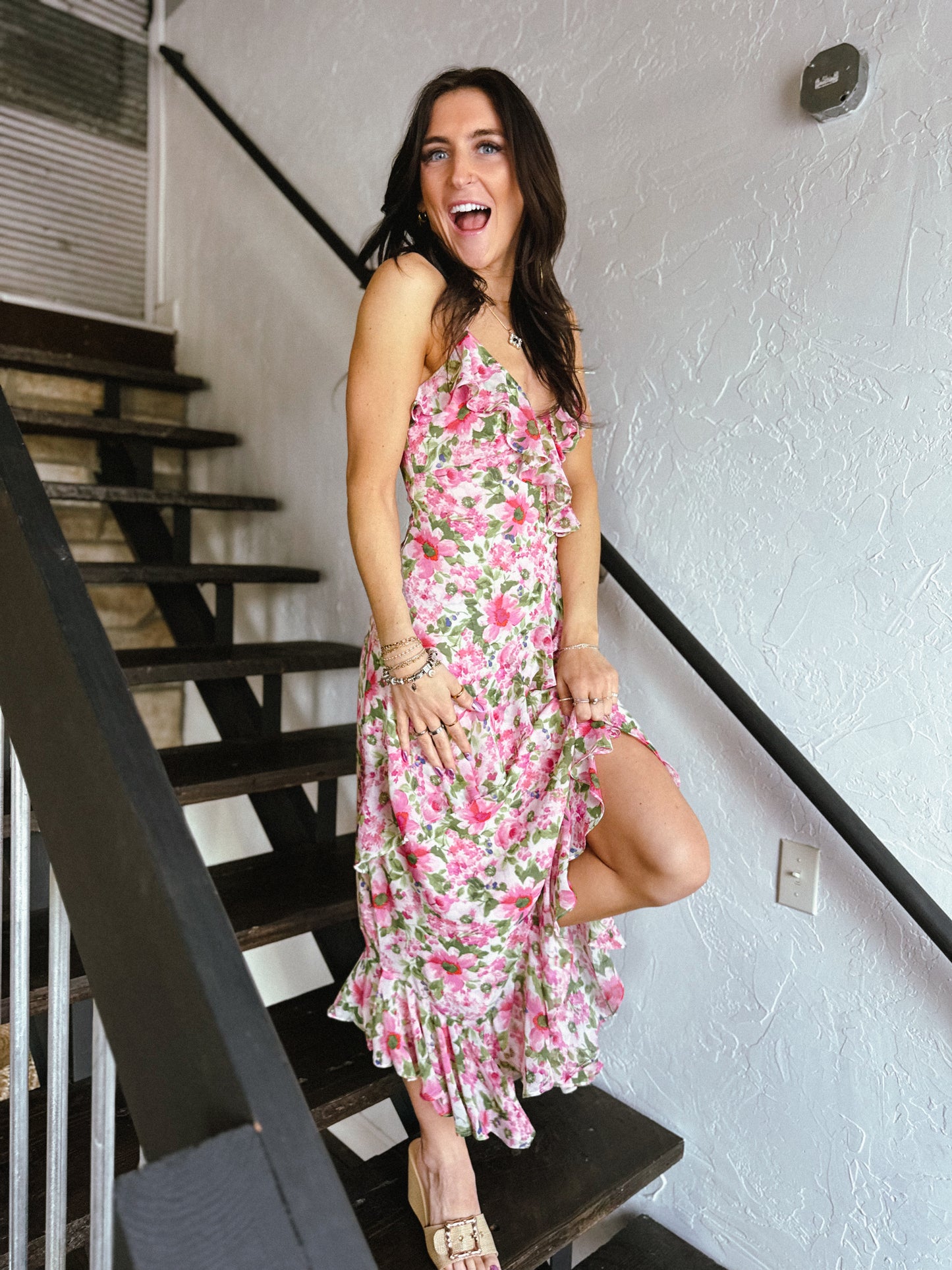 Send Love Diagonal Ruffled Midi Dress