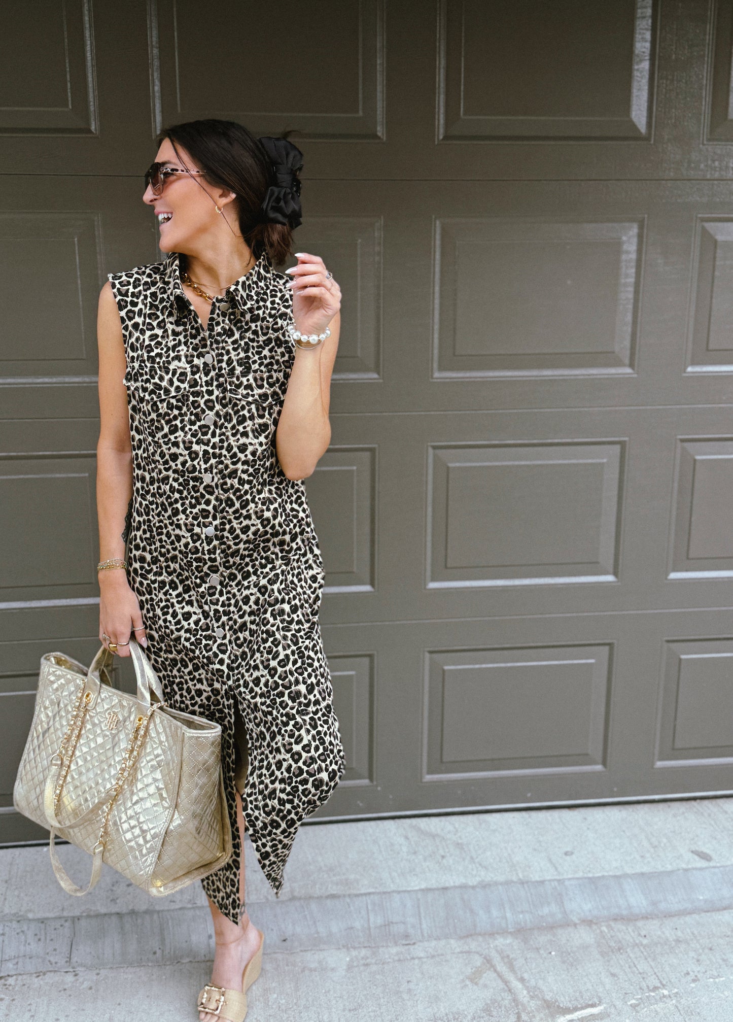 Allison Leopard Denim Maxi Dress
