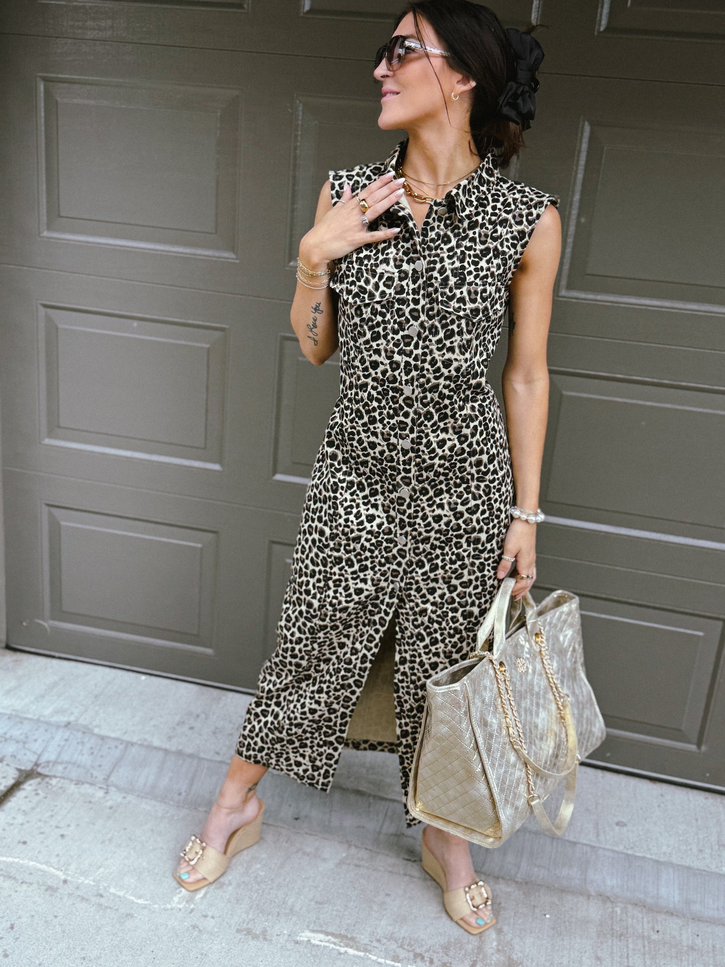 Allison Leopard Denim Maxi Dress