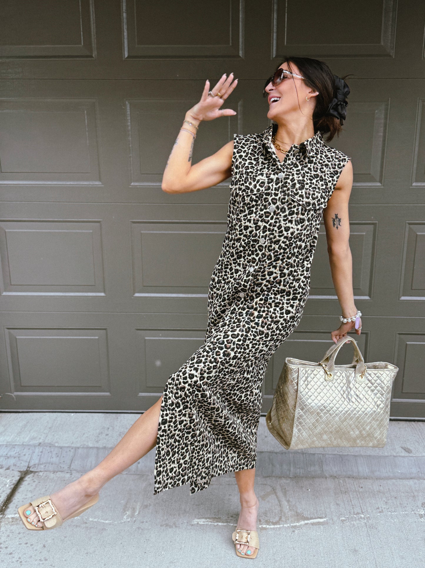 Allison Leopard Denim Maxi Dress