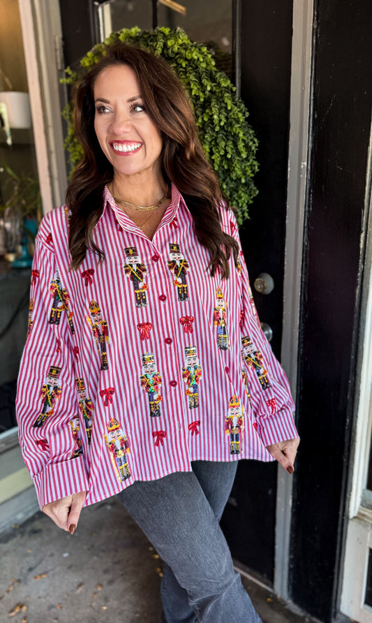 Stripe Nutcracker Cotton Button Up