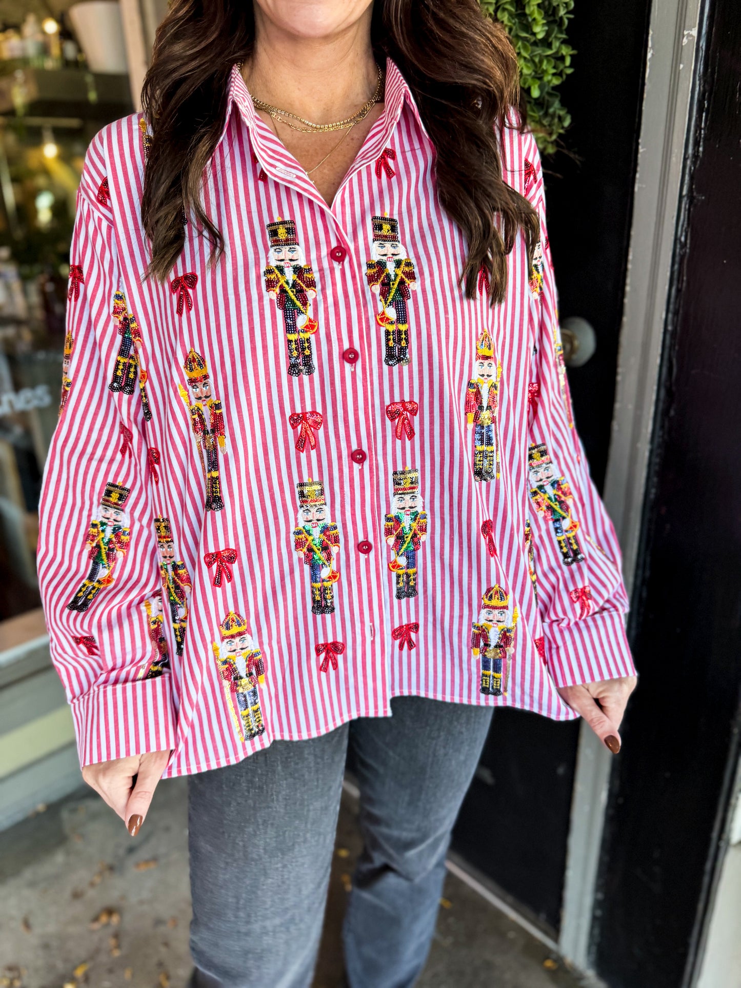 Stripe Nutcracker Cotton Button Up