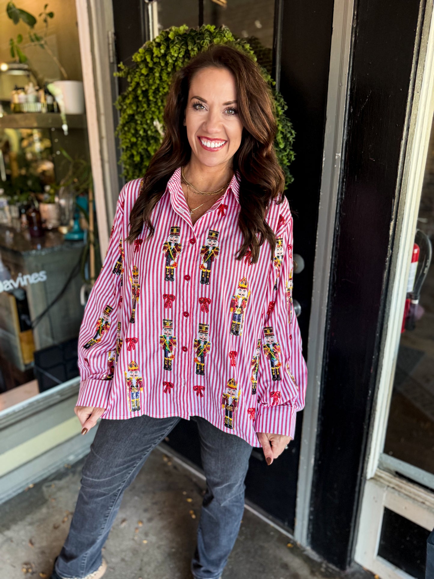 Stripe Nutcracker Cotton Button Up