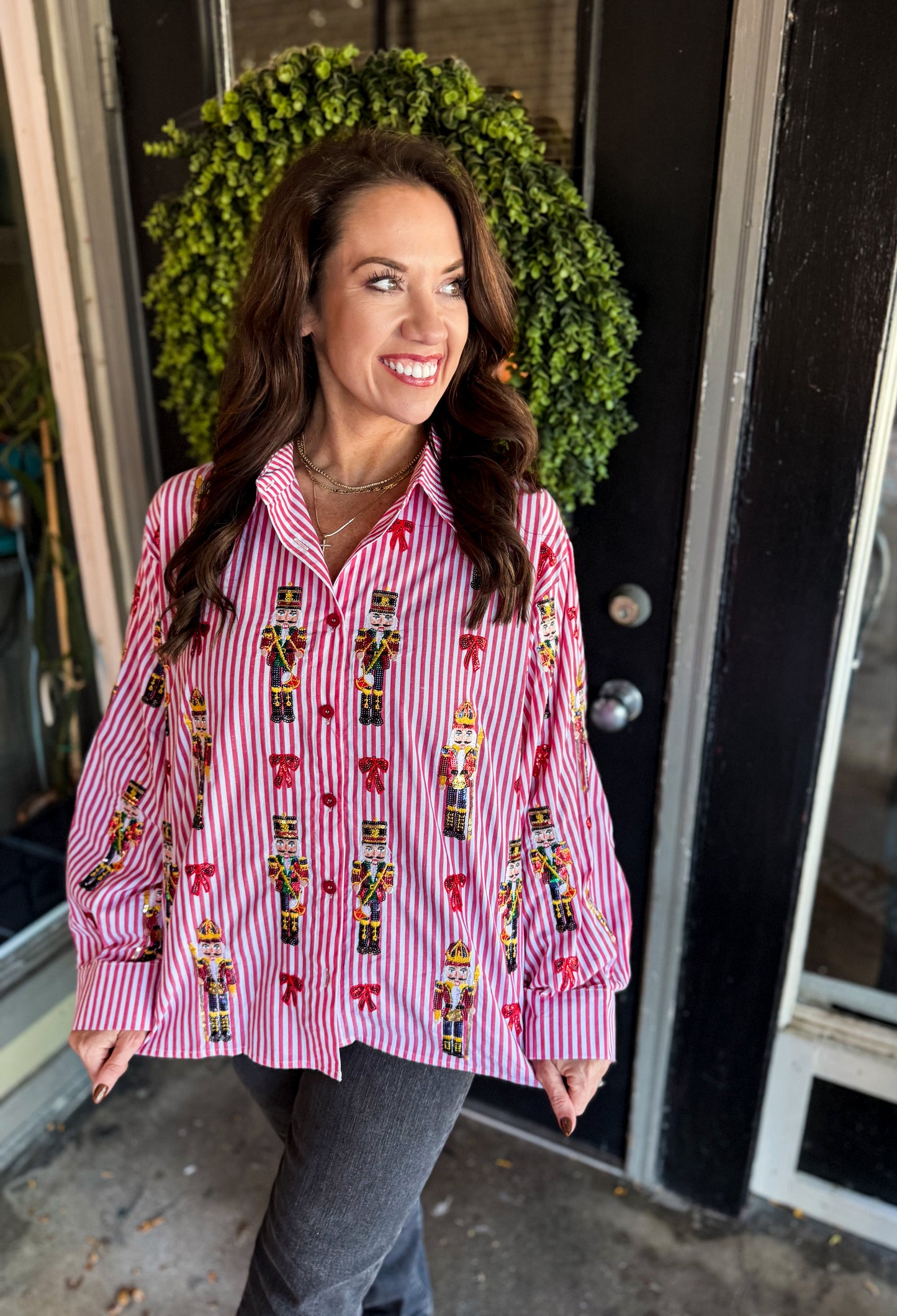 Stripe Nutcracker Cotton Button Up