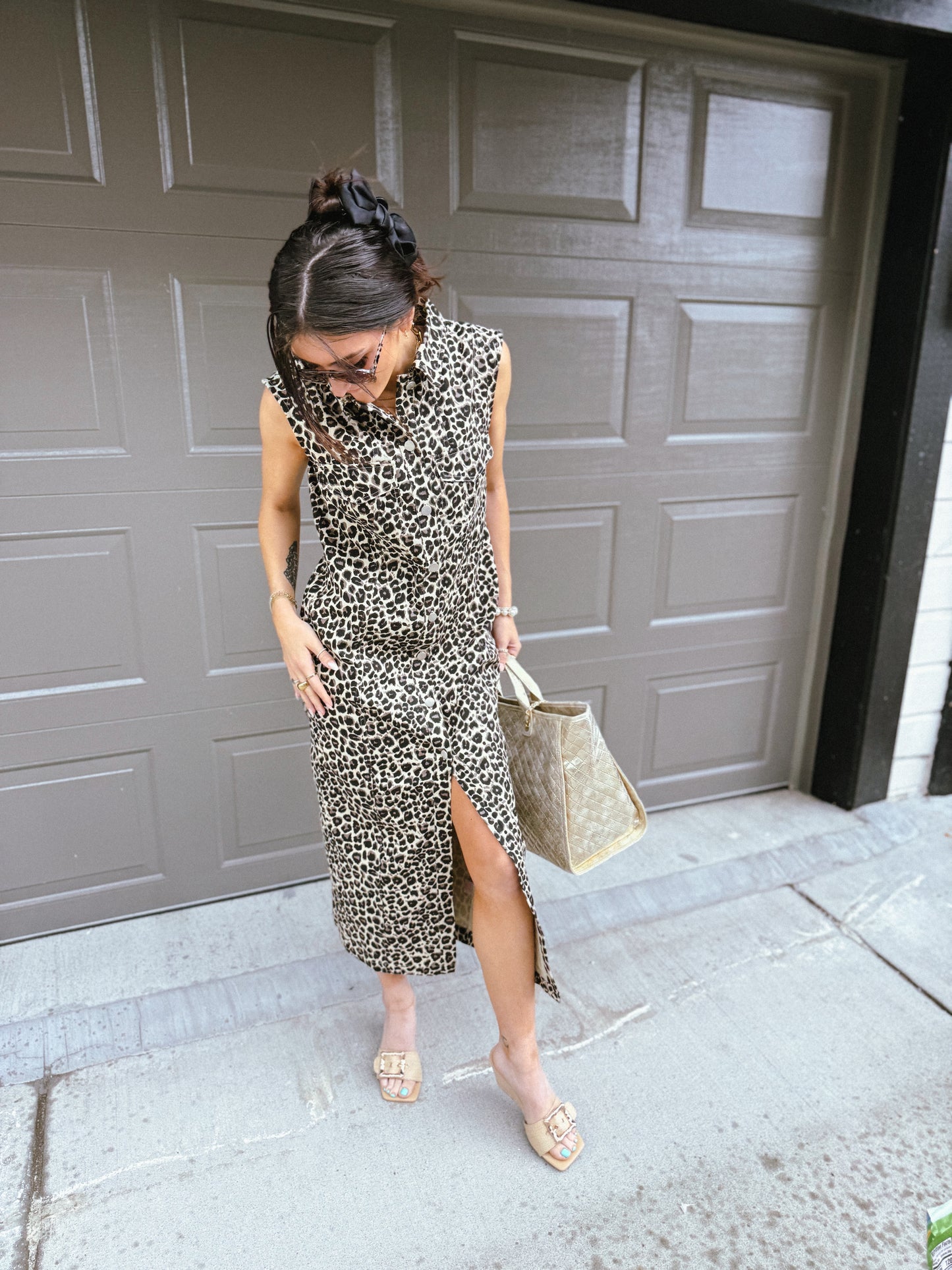 Allison Leopard Denim Maxi Dress