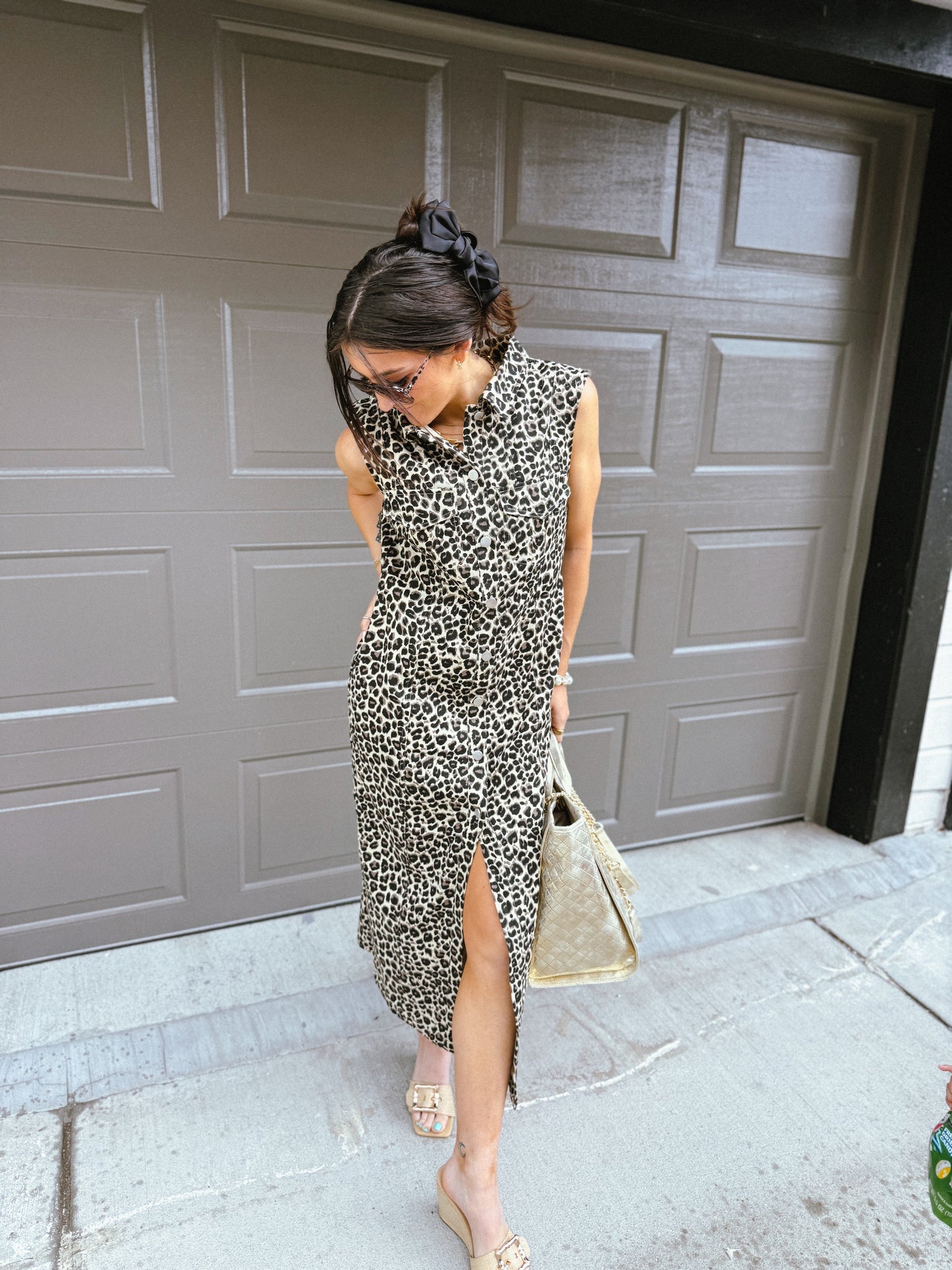 Allison Leopard Denim Maxi Dress