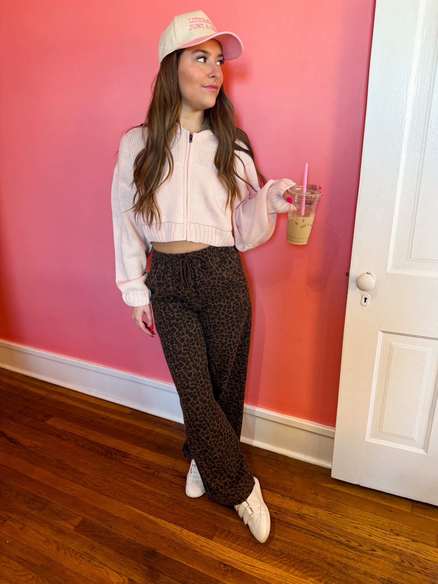 Pretty in Pink Knit Zip Up Hoodie Sweater