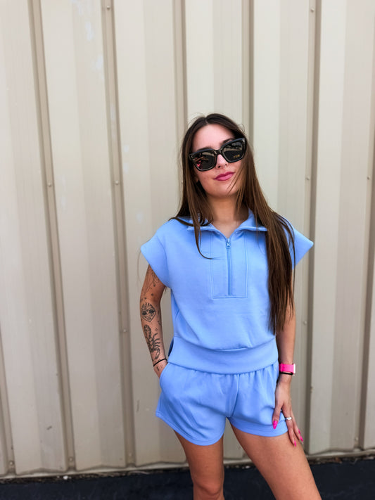 Salty Blue Cloud Fleece Short Sleeve Pullover