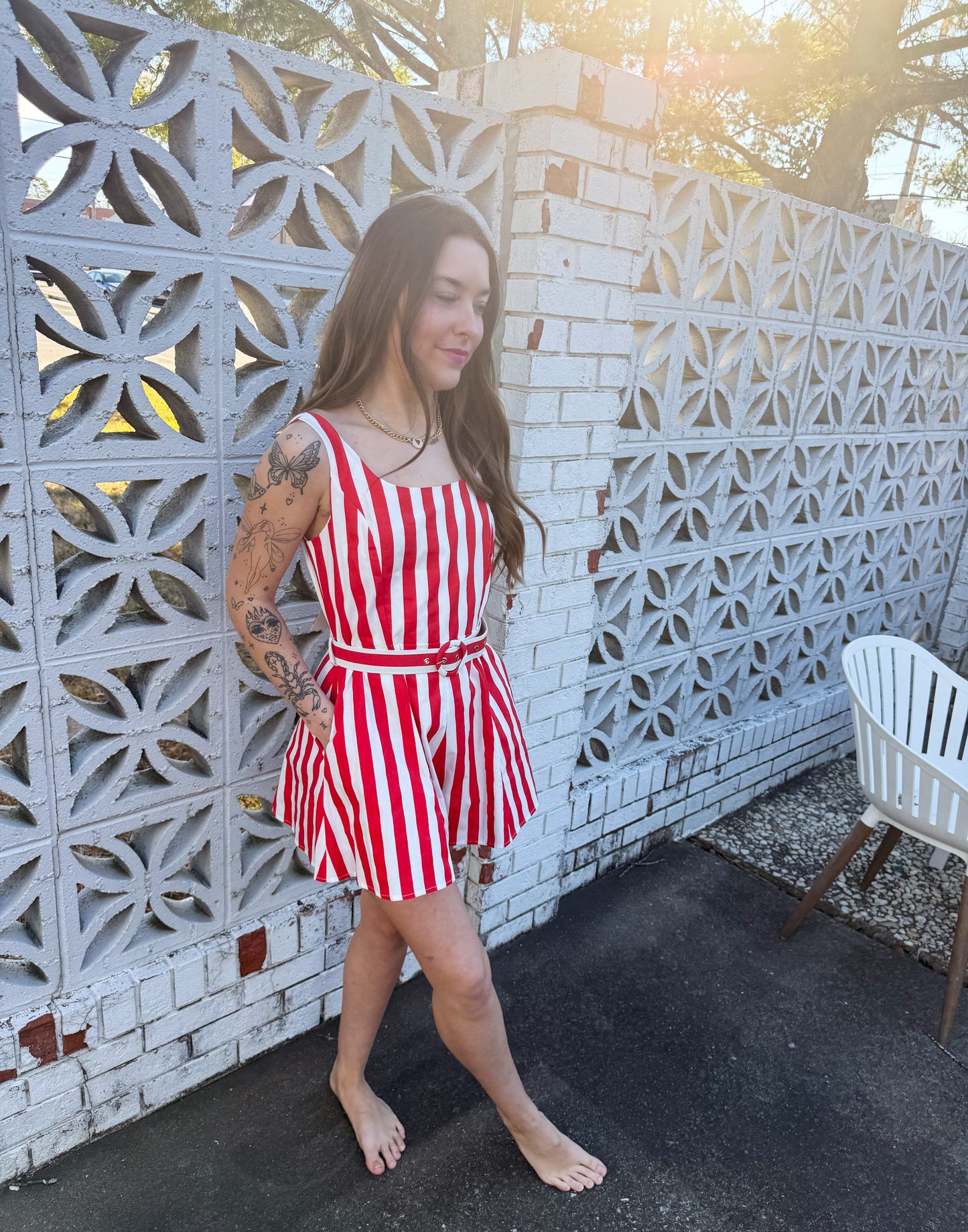 Cherry Red Stripe Alessandra Romper