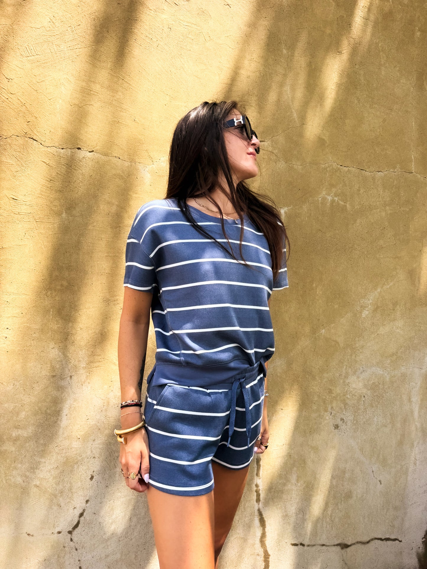 Blue Jean Striped Cloud Fleece Top