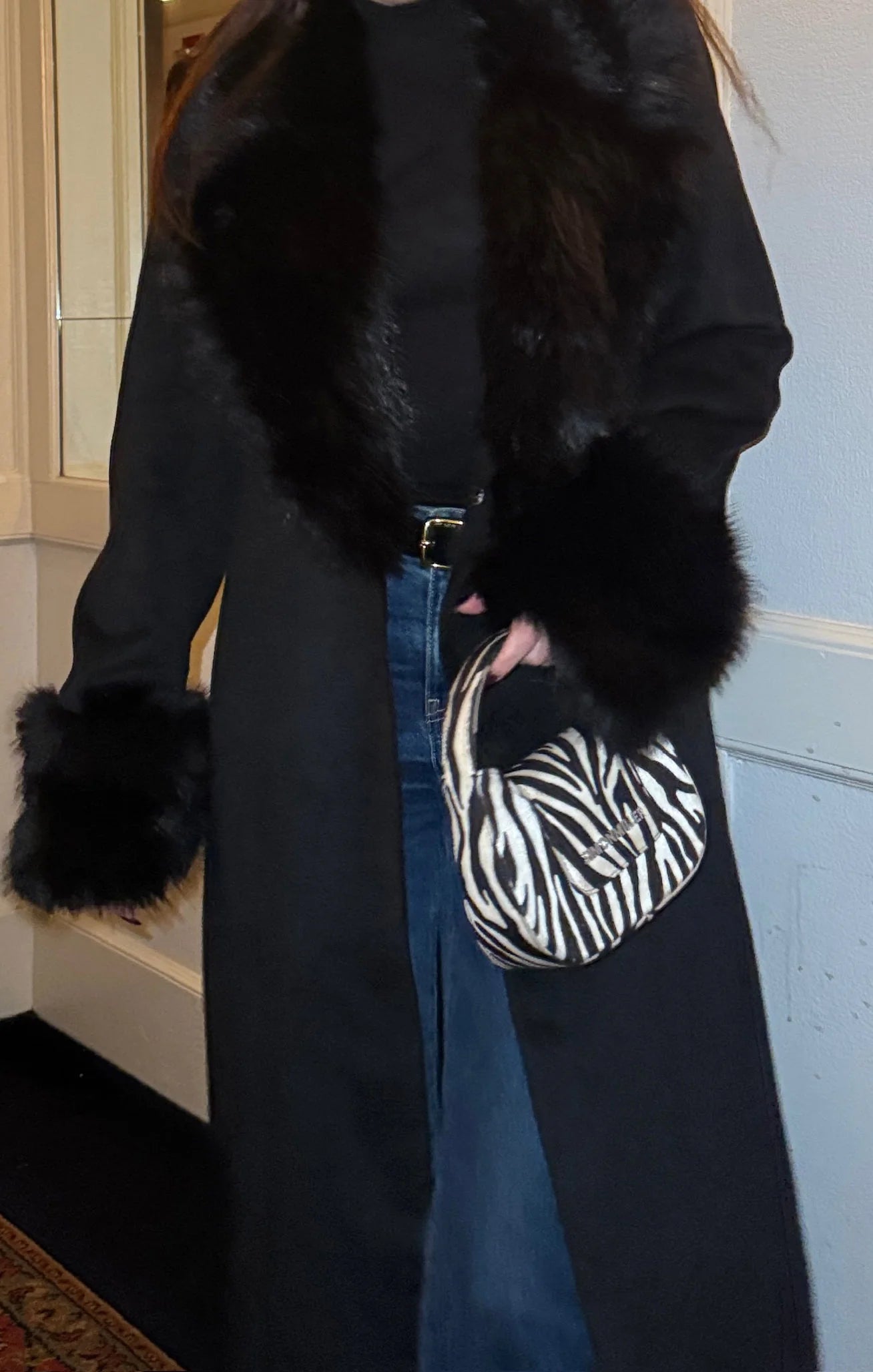 Checkroom Coat Black Faux Fur