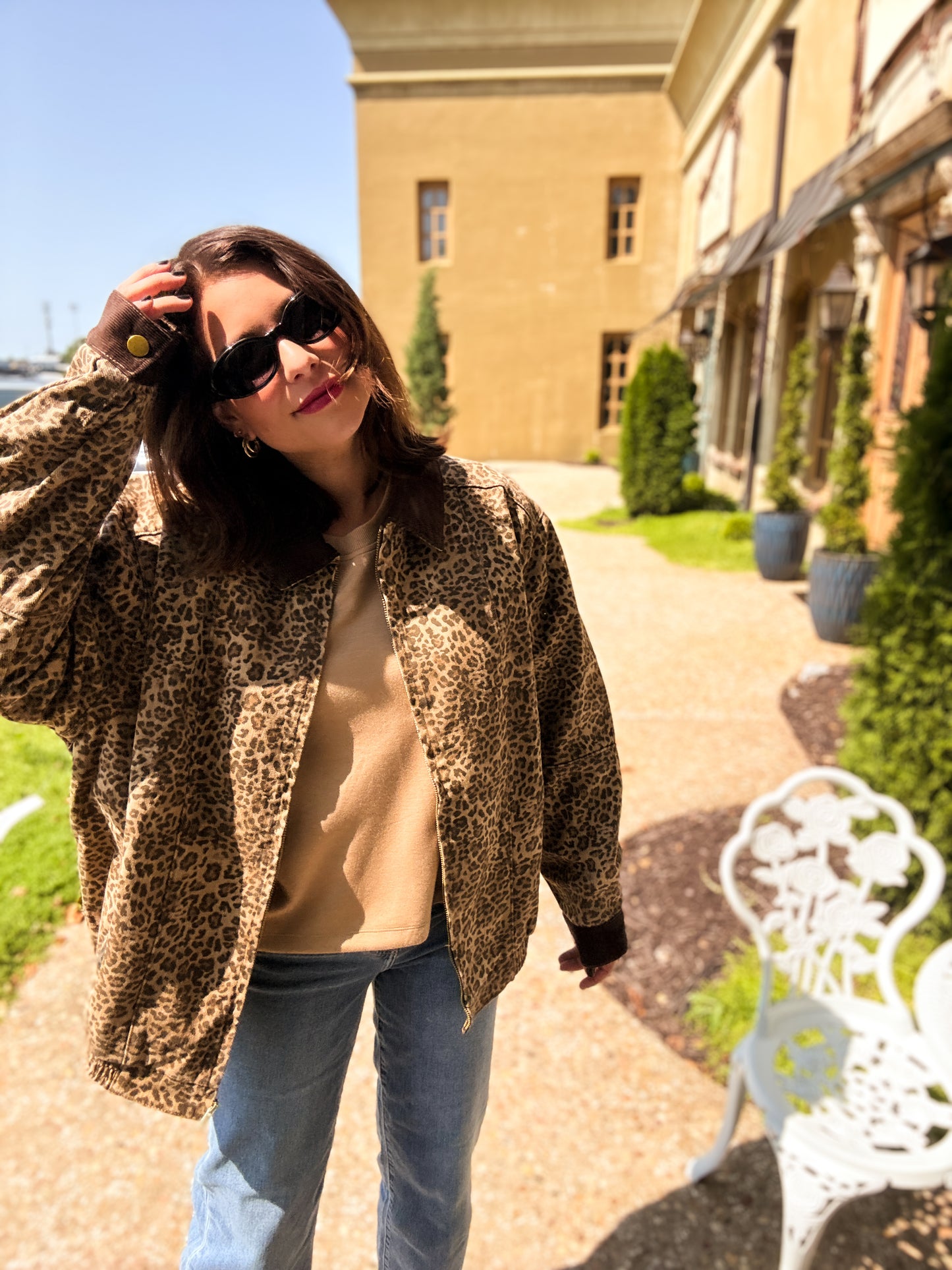 Leopard Denim Carter Bomber Jacket