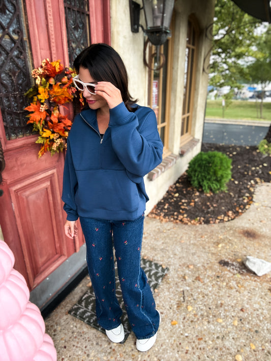 Misty Blue Cloud Fleece Quarter Zip